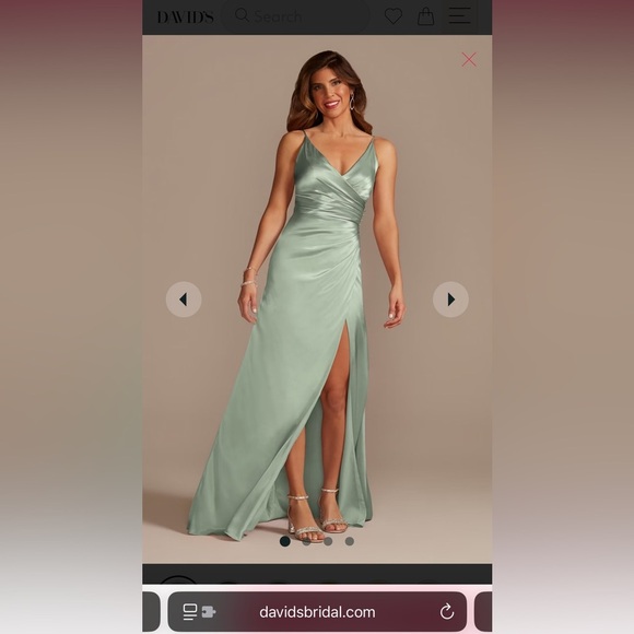 Dusty Sage Charmeuse Draped Strappy Dress Galina Signature Bridesmaid Bridal 14 - Picture 8 of 9